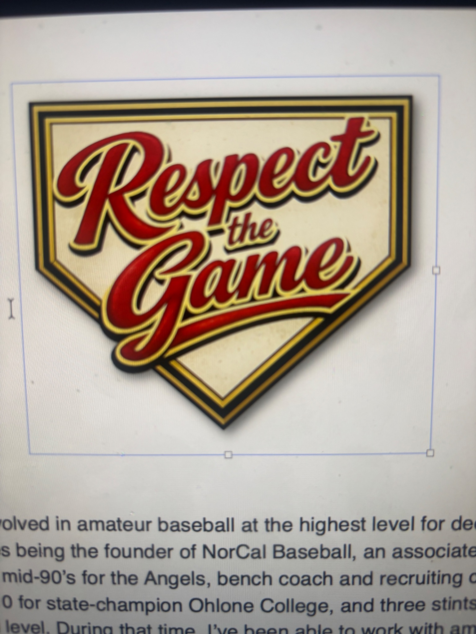 Respect the Game insignia in red script with a gold and black home plate border